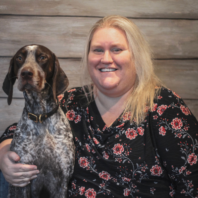 woman with a german shorthair pointer
